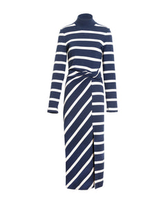 Brindy Dress in Maritime Blue & Cream Wide Stripe