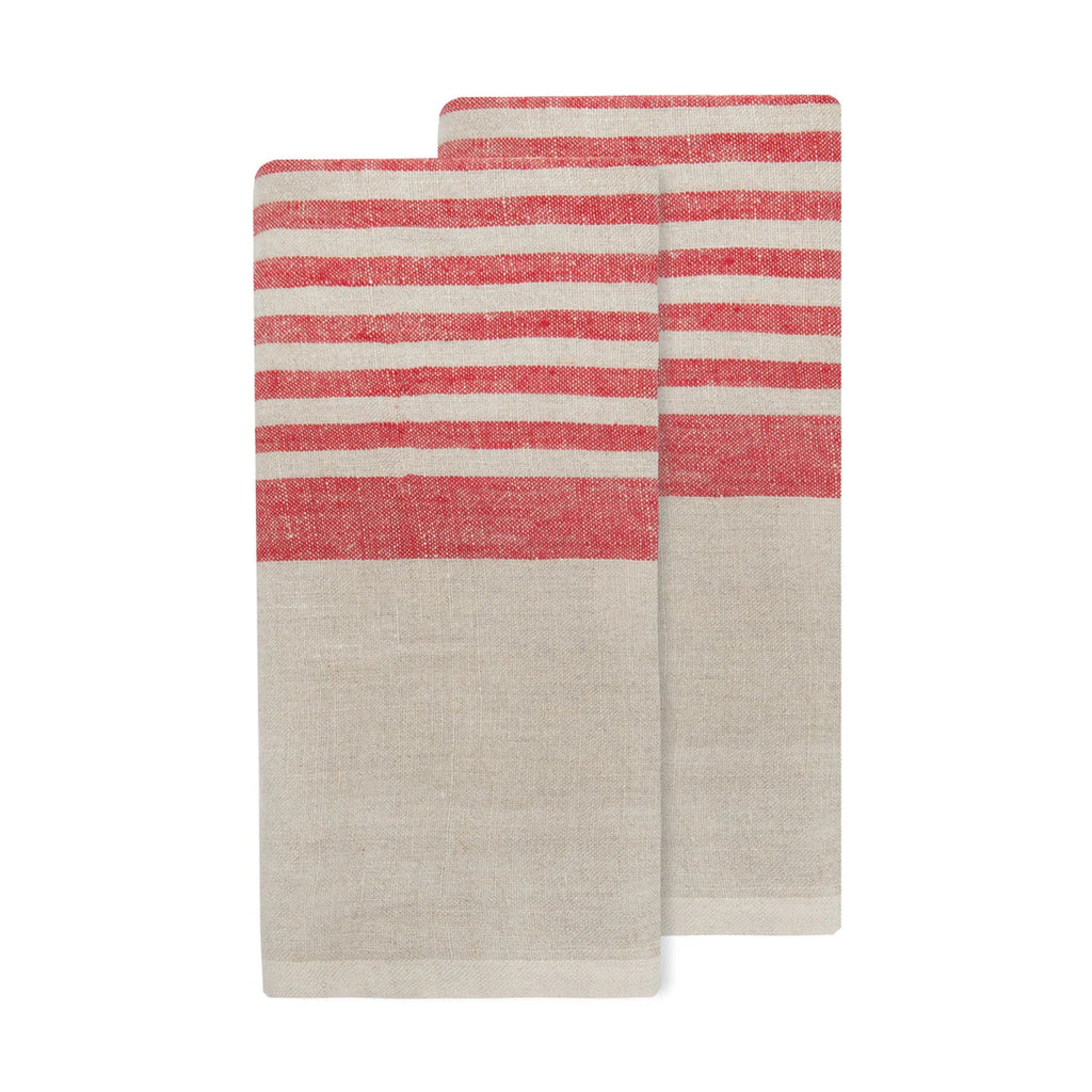 Brittany Natural Tea Towels in Natural & Red, Set of 2