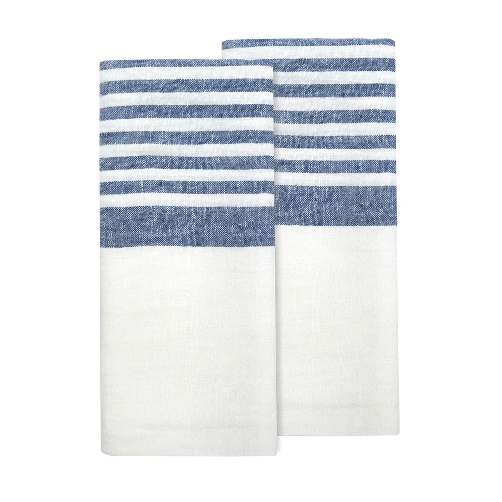 Brittany White Tea Towels in White & Blue, Set of 2