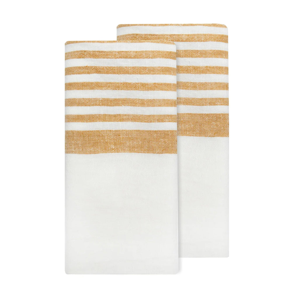 Brittany White Tea Towels in White & Mustard, Set of 2