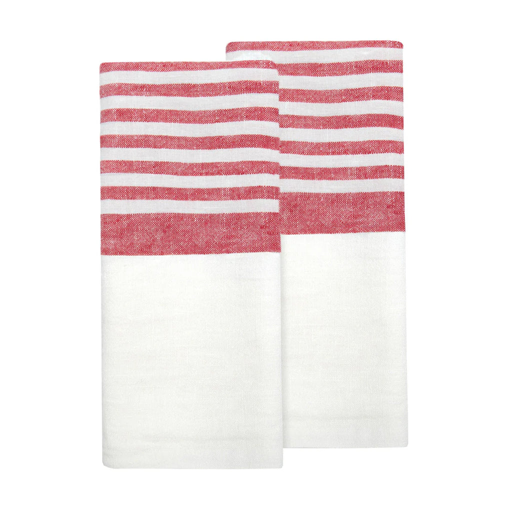 Brittany White Tea Towels in White & Red, Set of 2
