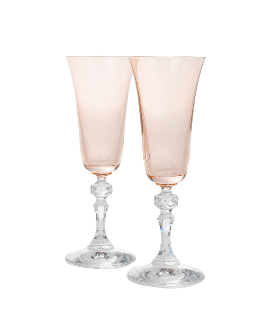Estelle Colored Regal Flute With Clear Stem, Set of 2 in Blush Pink