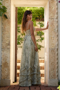 The Carmen Dress in Sage Tapestry