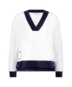 Farrah Pullover in White with Navy Trim
