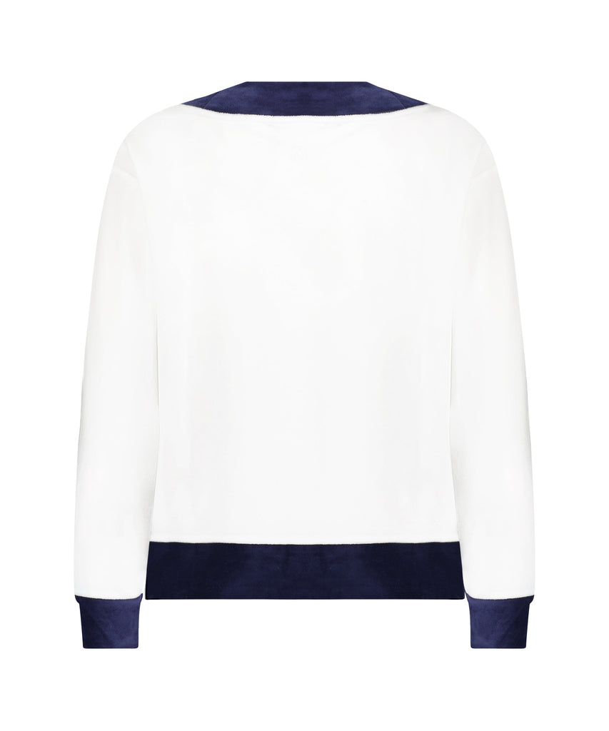 Farrah Pullover in White with Navy Trim