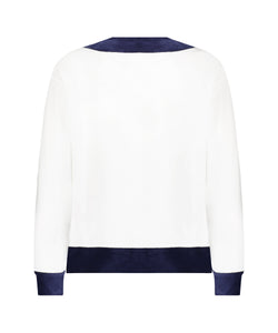 Farrah Pullover in White with Navy Trim