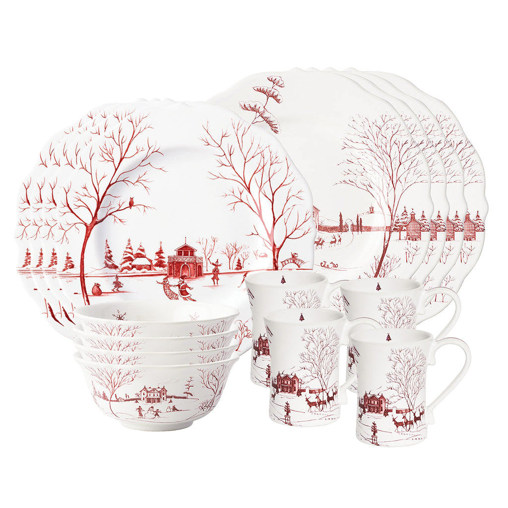 Country Estate Winter Frolic 16-Piece Place Setting in Ruby