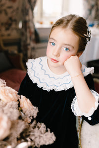 Celeste Navy Velvet Long Sleeve Bishop Dress