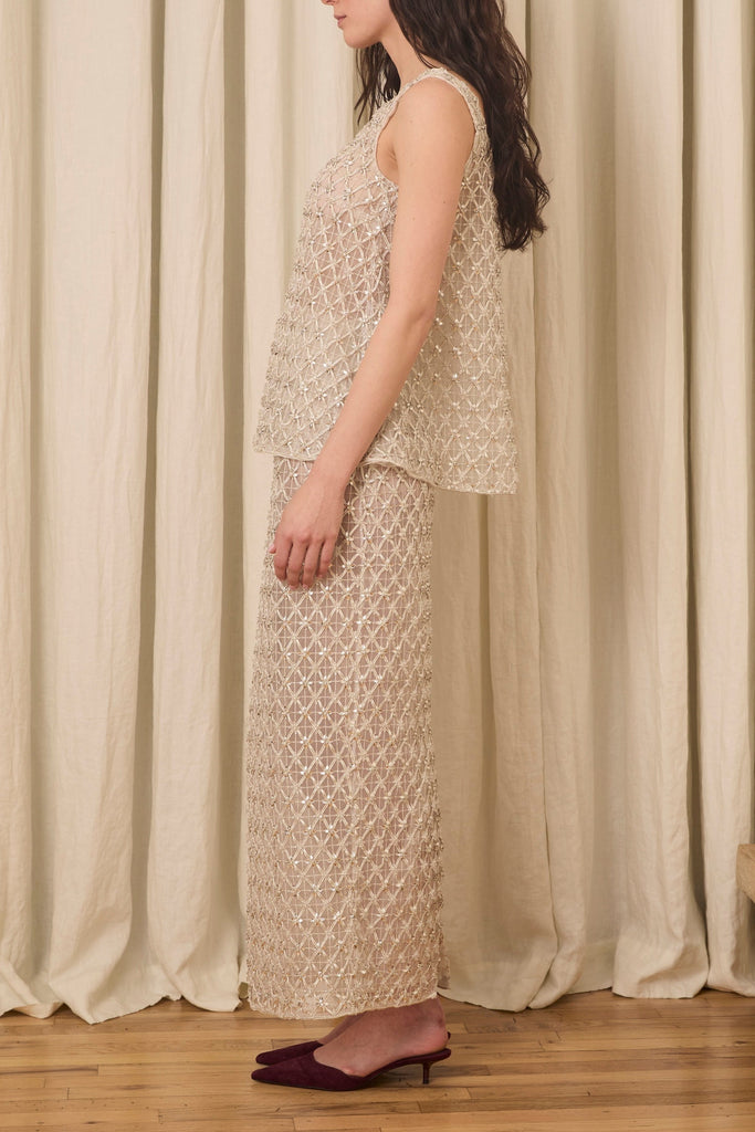 Chloe Tank in Crystal Lattice Embroidery
