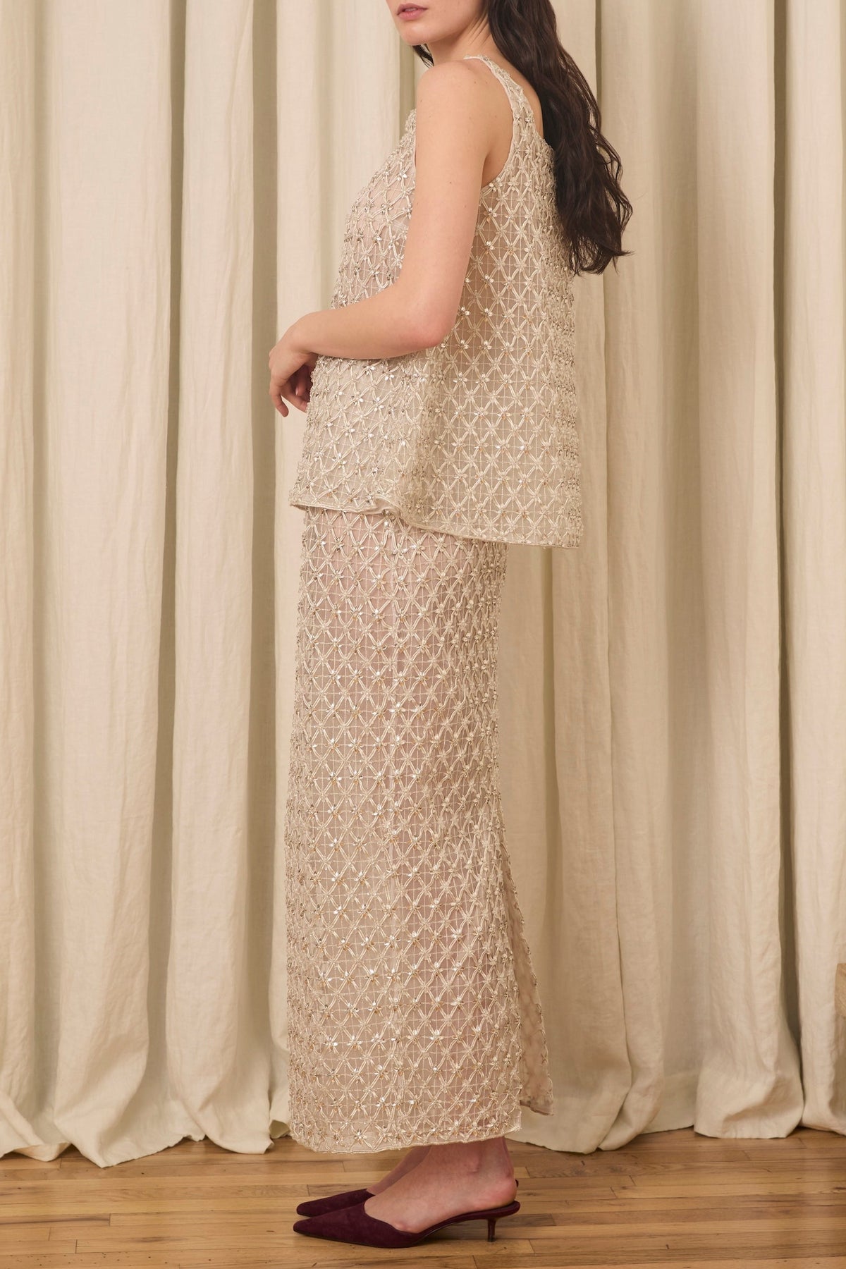 Chloe Tank in Crystal Lattice Embroidery