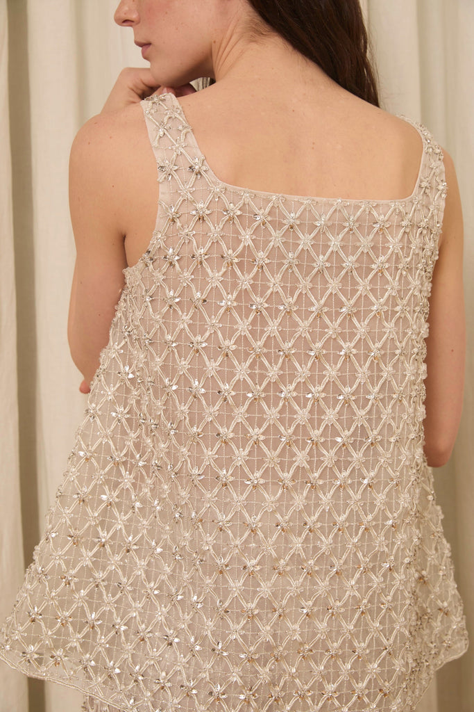 Chloe Tank in Crystal Lattice Embroidery