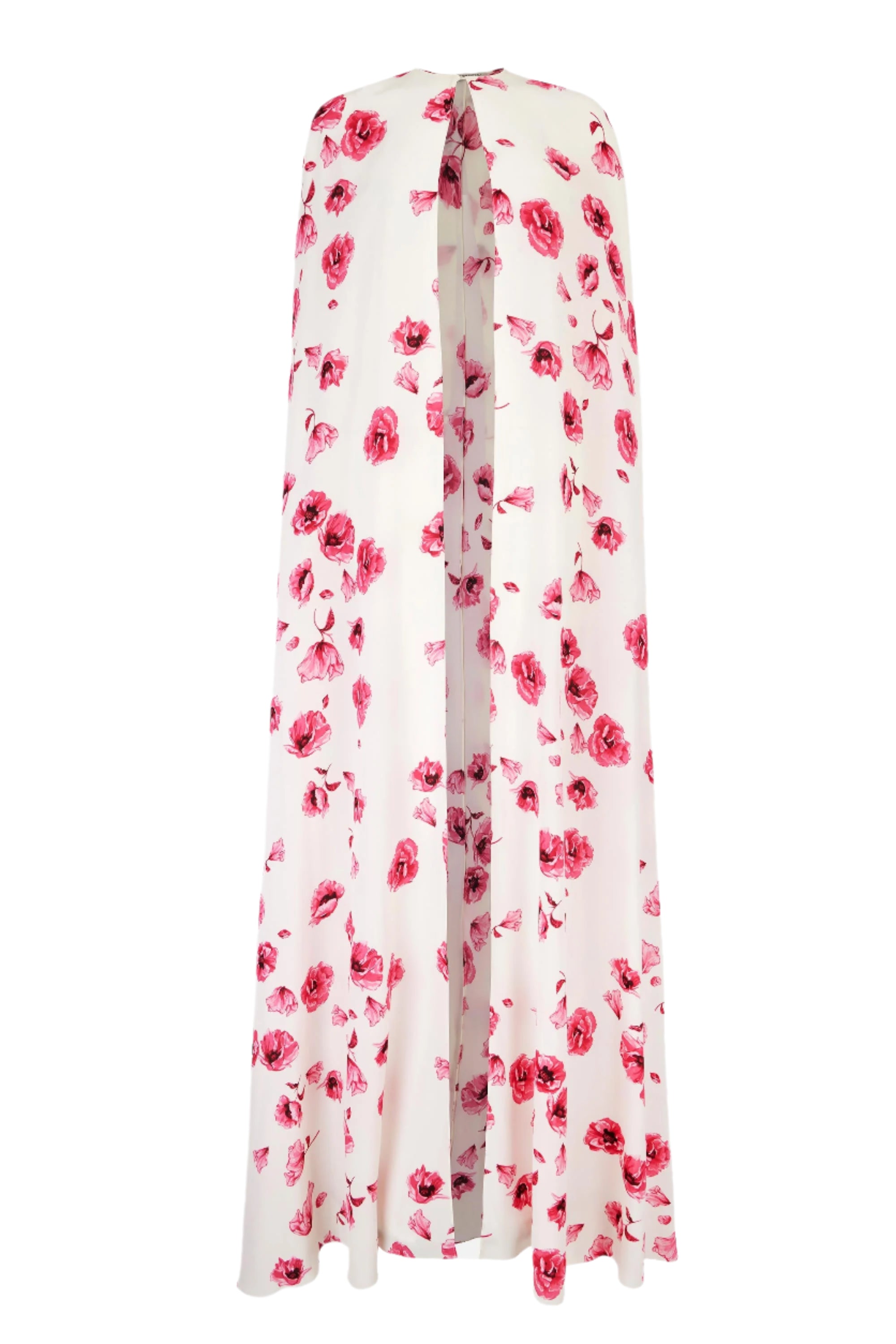 Clarette Cape In Pink Poppies Silk Crepe De Chine