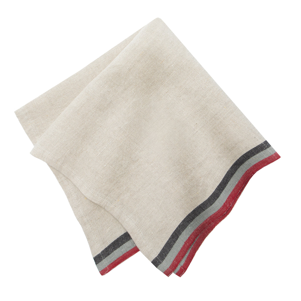 Normandy Natural Napkins in Red, Grey, & Black Stripes, Set of 4