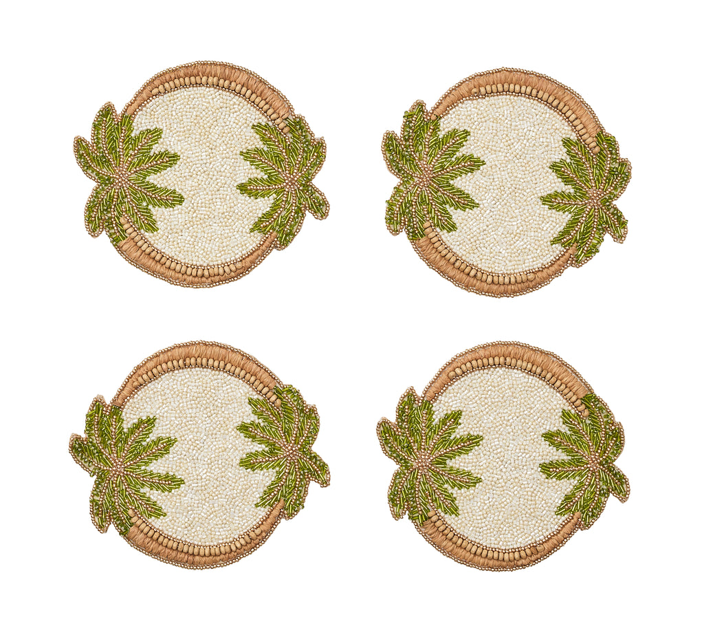 Oasis Coasters in Ivory, Green & Gold, Set of 4 in a Gift Bag