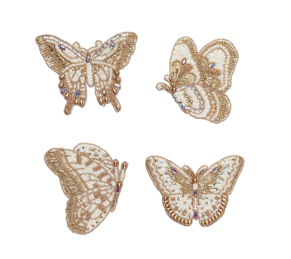 Papillon Coasters in Ivory & Gold, Set of 4 in Gift Bag