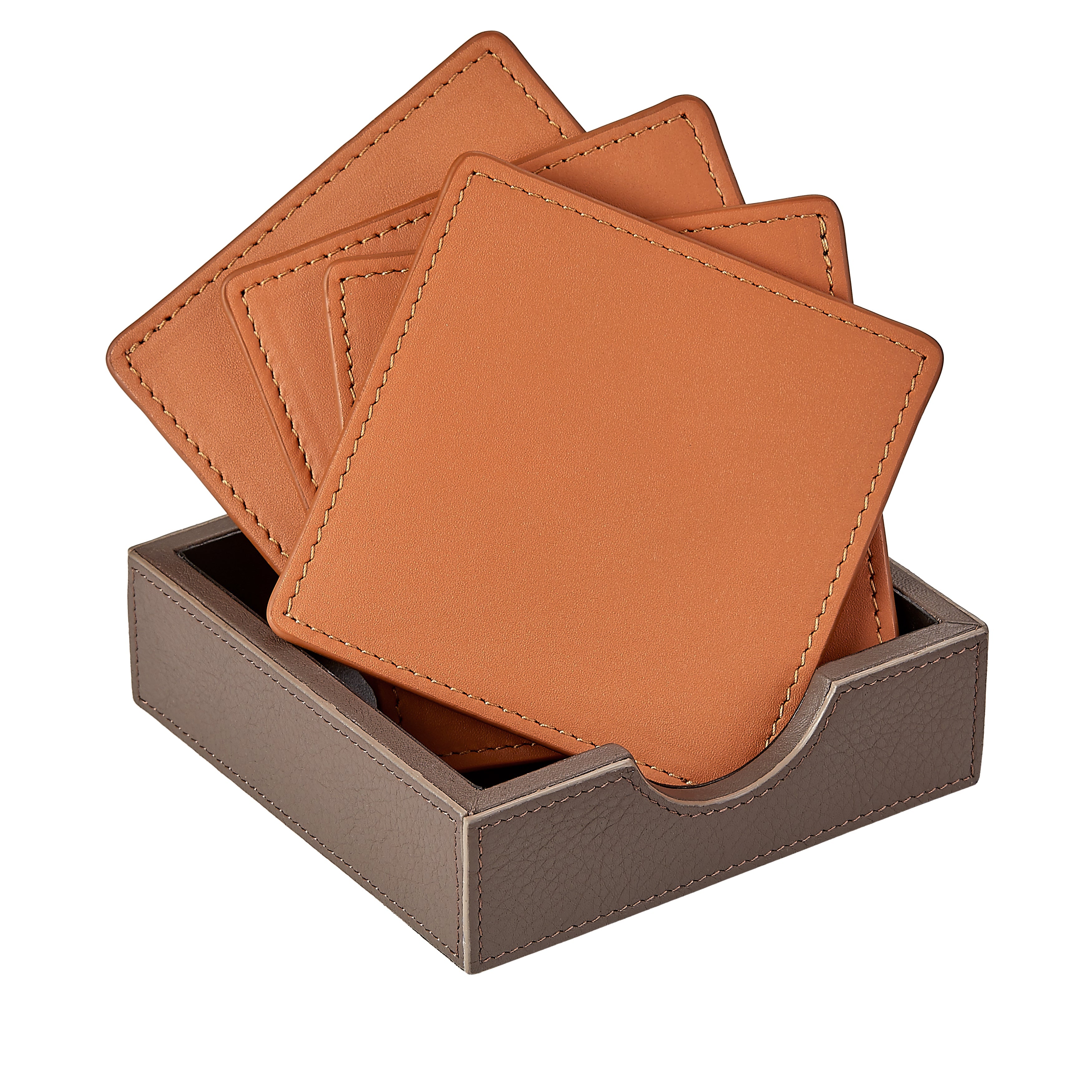 Square Coaster Set in British Tan