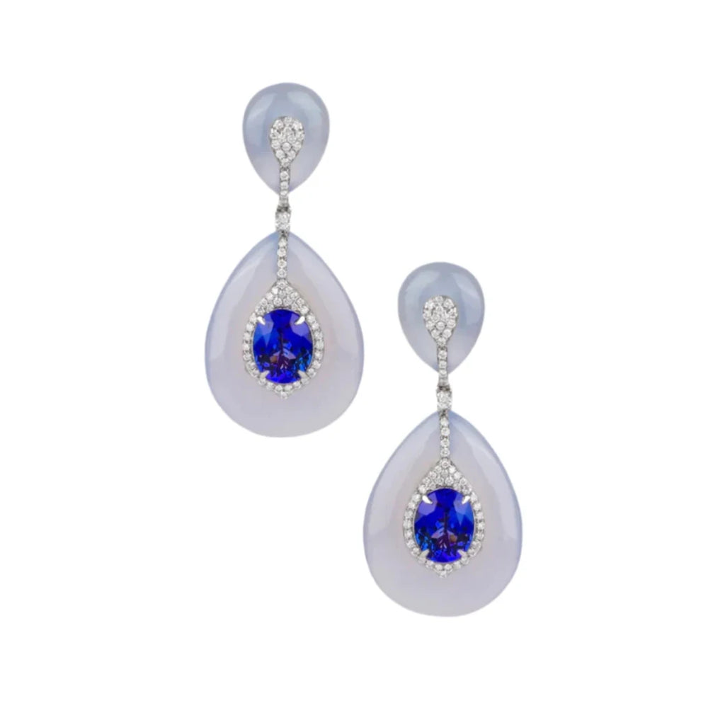Jasoda Chalcedony, Diamond and Tanzanite Earrings