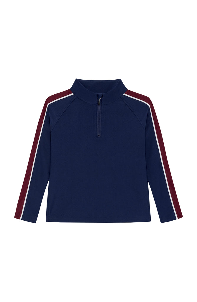 Sideline Half-Zip in Navy with Maroon Stripe