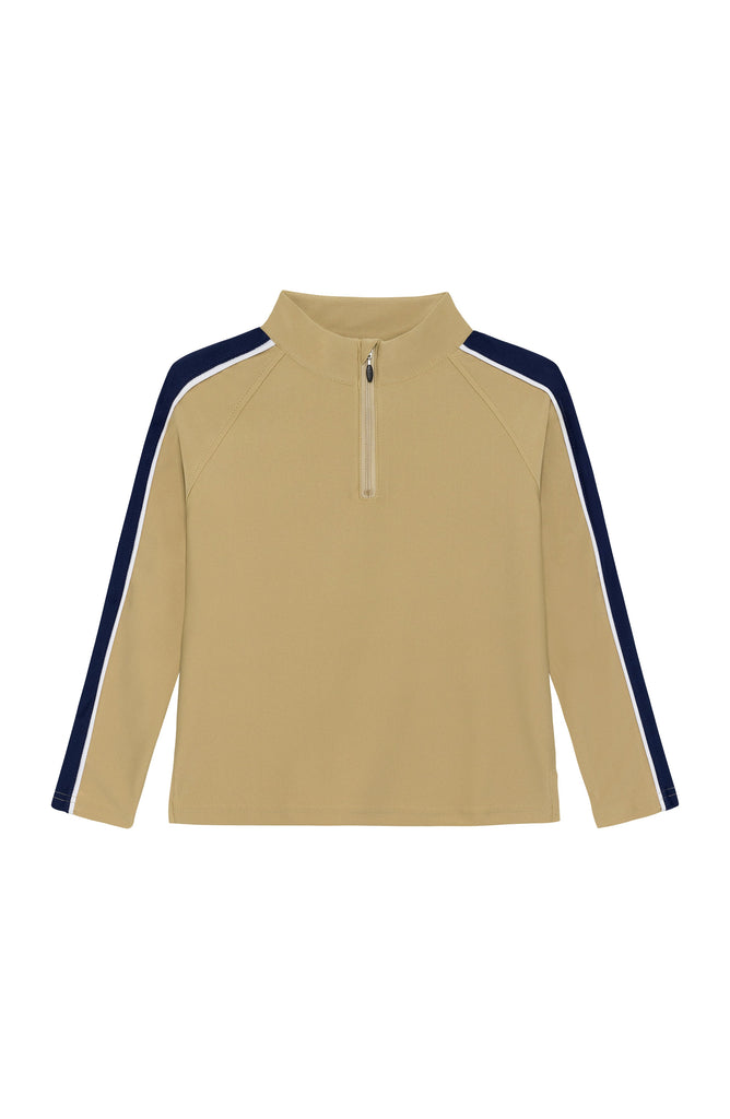 Sideline Half-Zip in Khaki with Navy Stripe