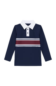 Long Sleeve Rugby Polo Shirt in Letterman Stripe