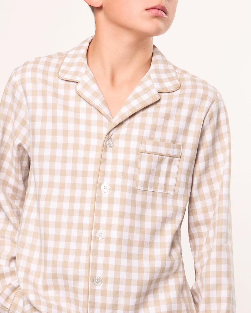 Kid's Twill Pajama Set in Camel Gingham