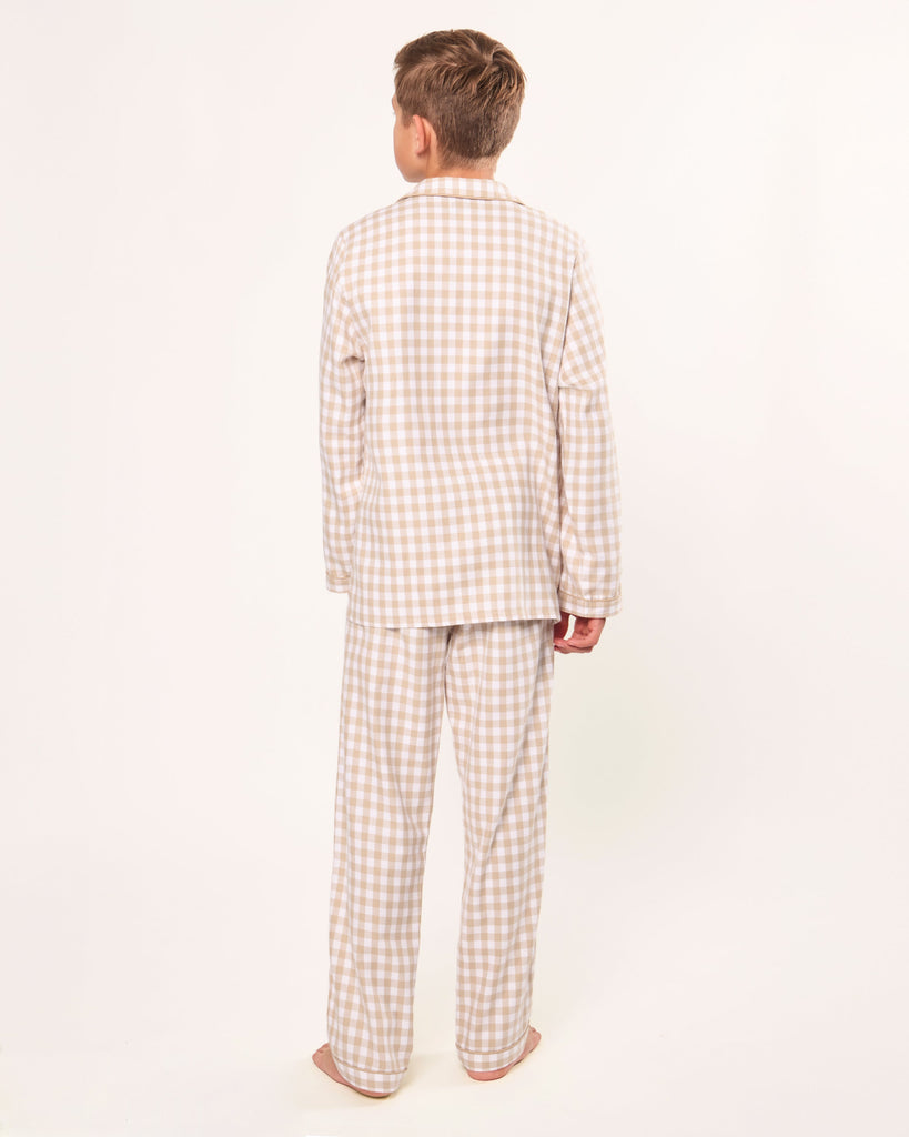 Kid's Twill Pajama Set in Camel Gingham