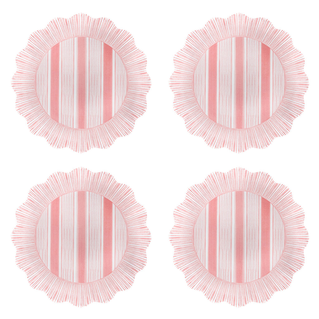 Cabana Stripe Melamine Dessert/Salad Plate, Set of 4 in Coral