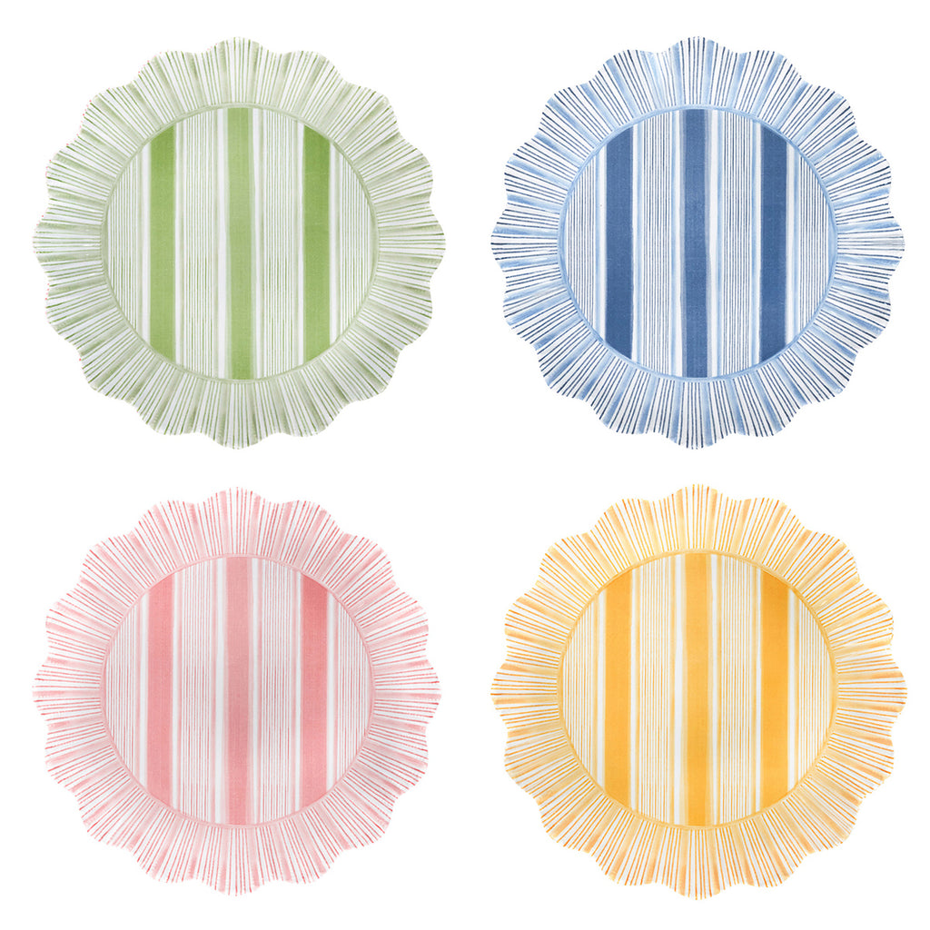Cabana Stripe Melamine Dessert/Salad Plate Assorted, Set of 4 in Multi
