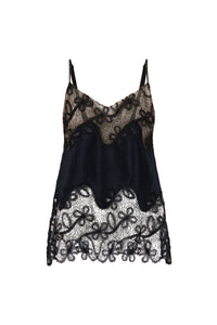 Pinstripe Camisole with Lace Inlay in Navy