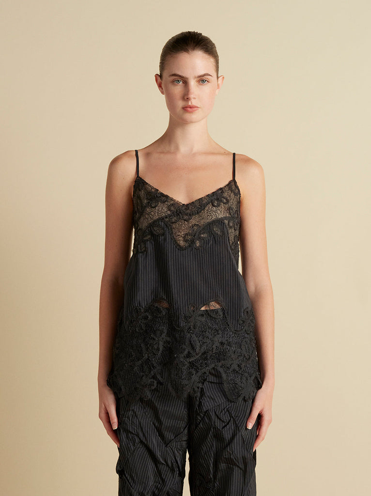 Pinstripe Camisole with Lace Inlay in Navy