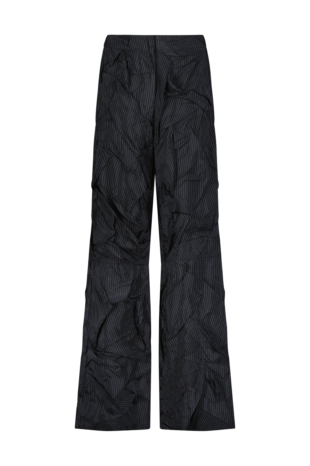 Crushed Pinstripe Parachute Trouser in Navy