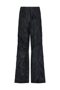 Crushed Pinstripe Parachute Trouser in Navy