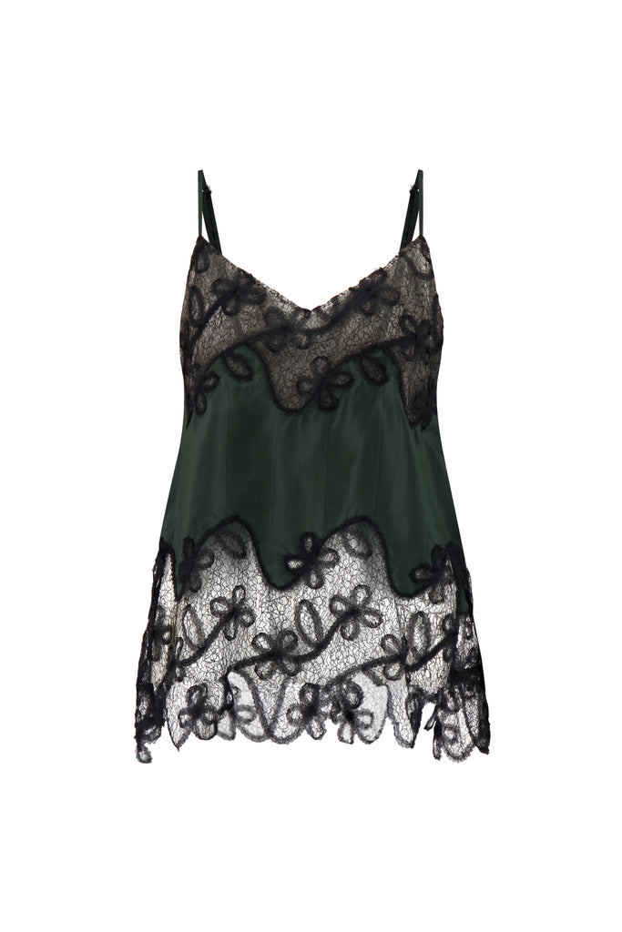 Pinstripe Camisole with Lace Inlay in Pine