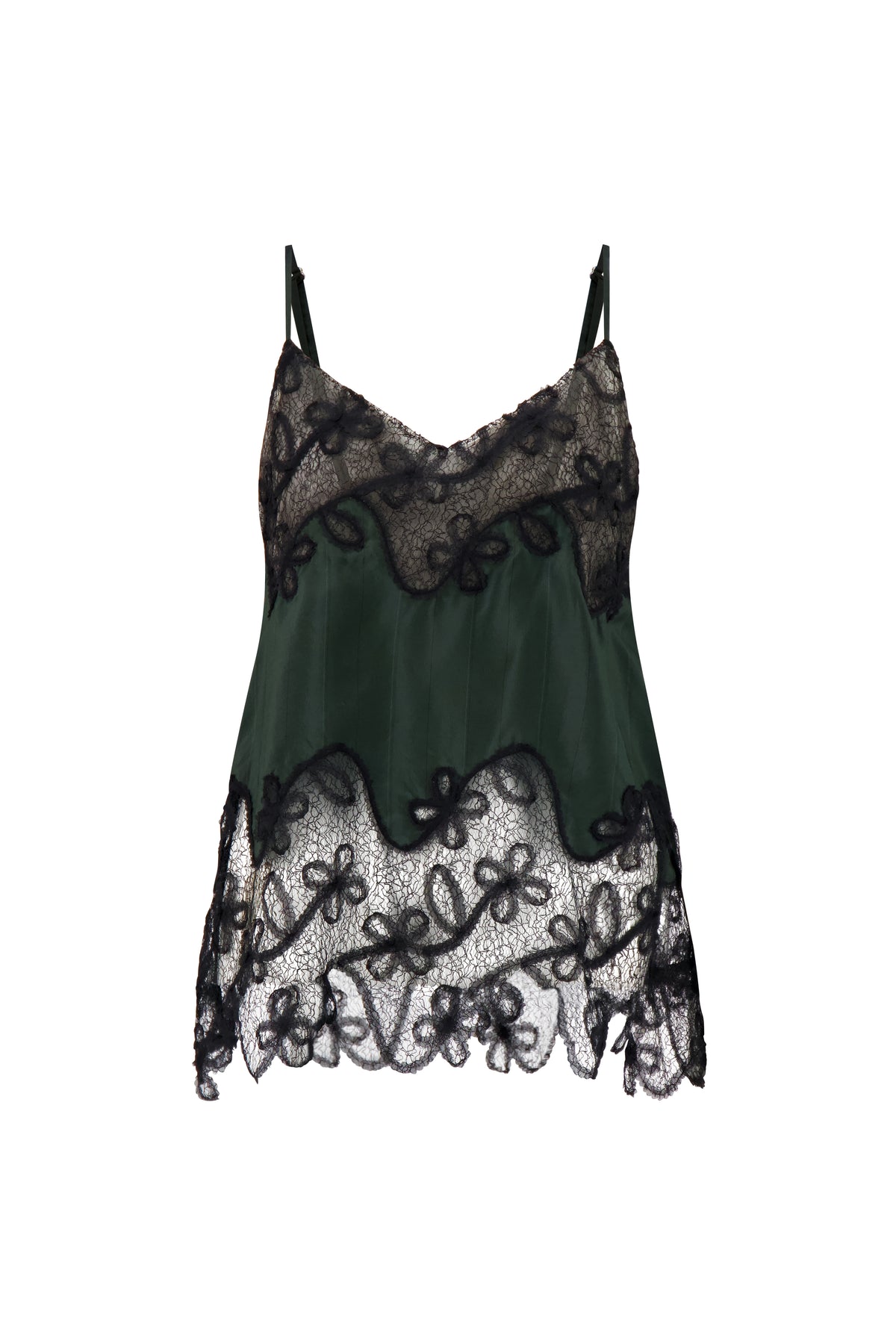 Pinstripe Camisole with Lace Inlay in Pine