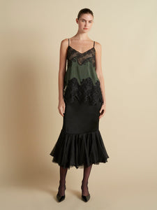 Pinstripe Camisole with Lace Inlay in Pine