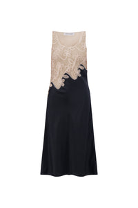 Pinstripe Dress with Lace Encrustation in Black