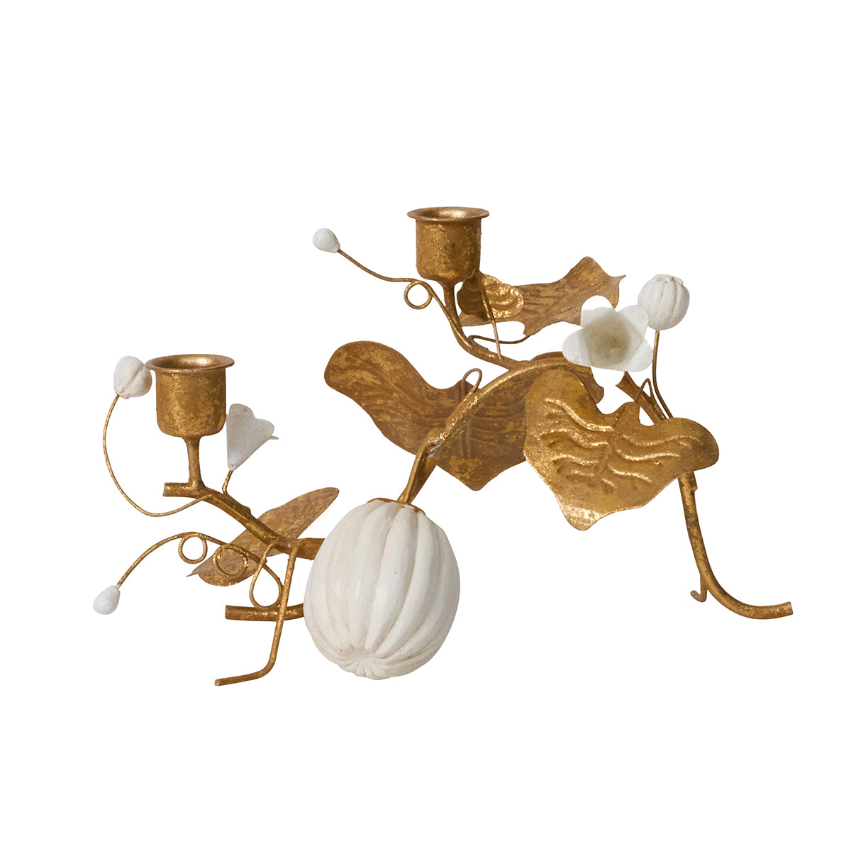 Forest Walk Pumpkin & Vine Double Candlestick Holder in Gold