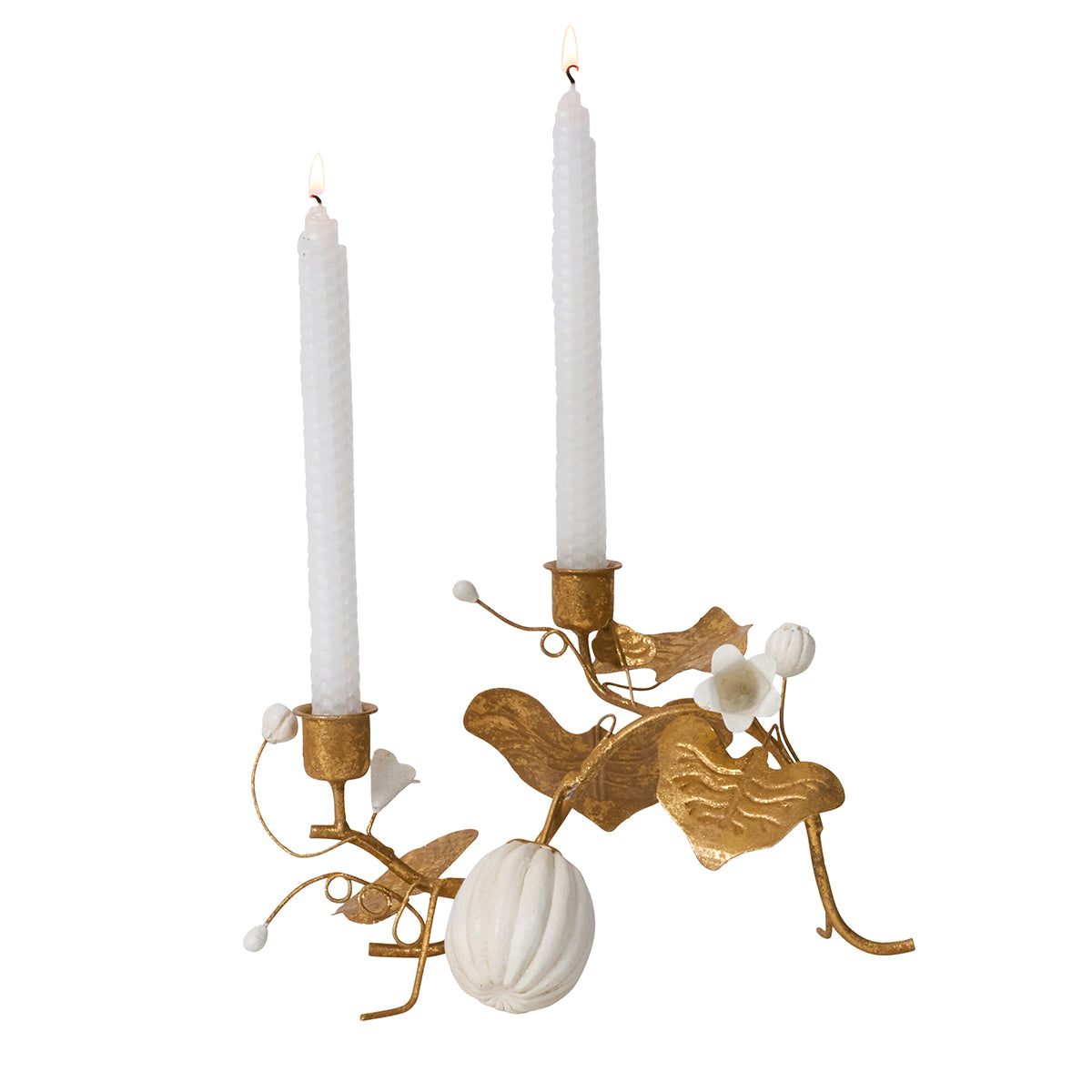 Forest Walk Pumpkin & Vine Double Candlestick Holder in Gold