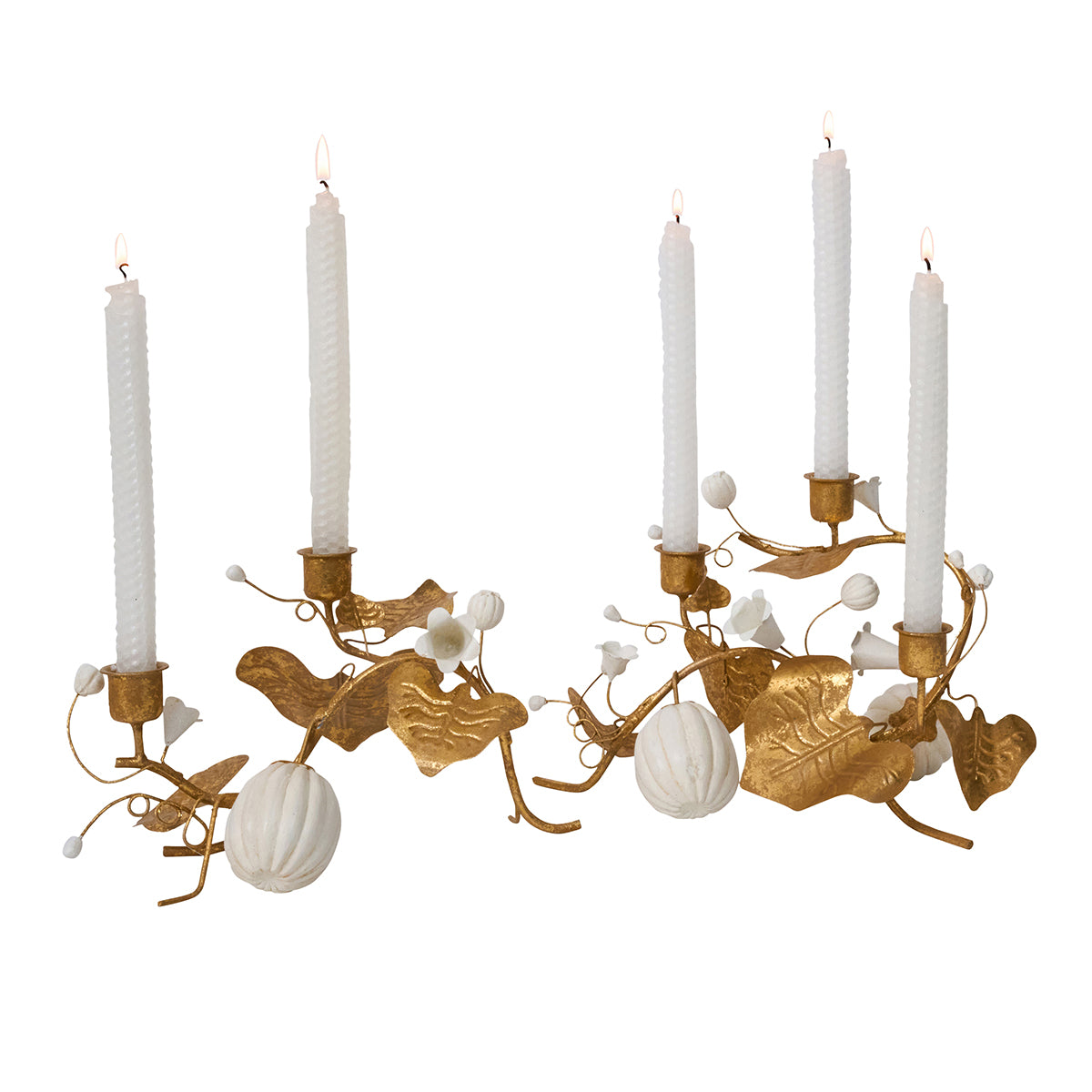 Forest Walk Pumpkin & Vine Double Candlestick Holder in Gold