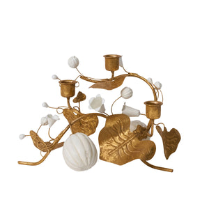 Forest Walk Pumpkin & Vine Triple Candlestick Holder in Gold