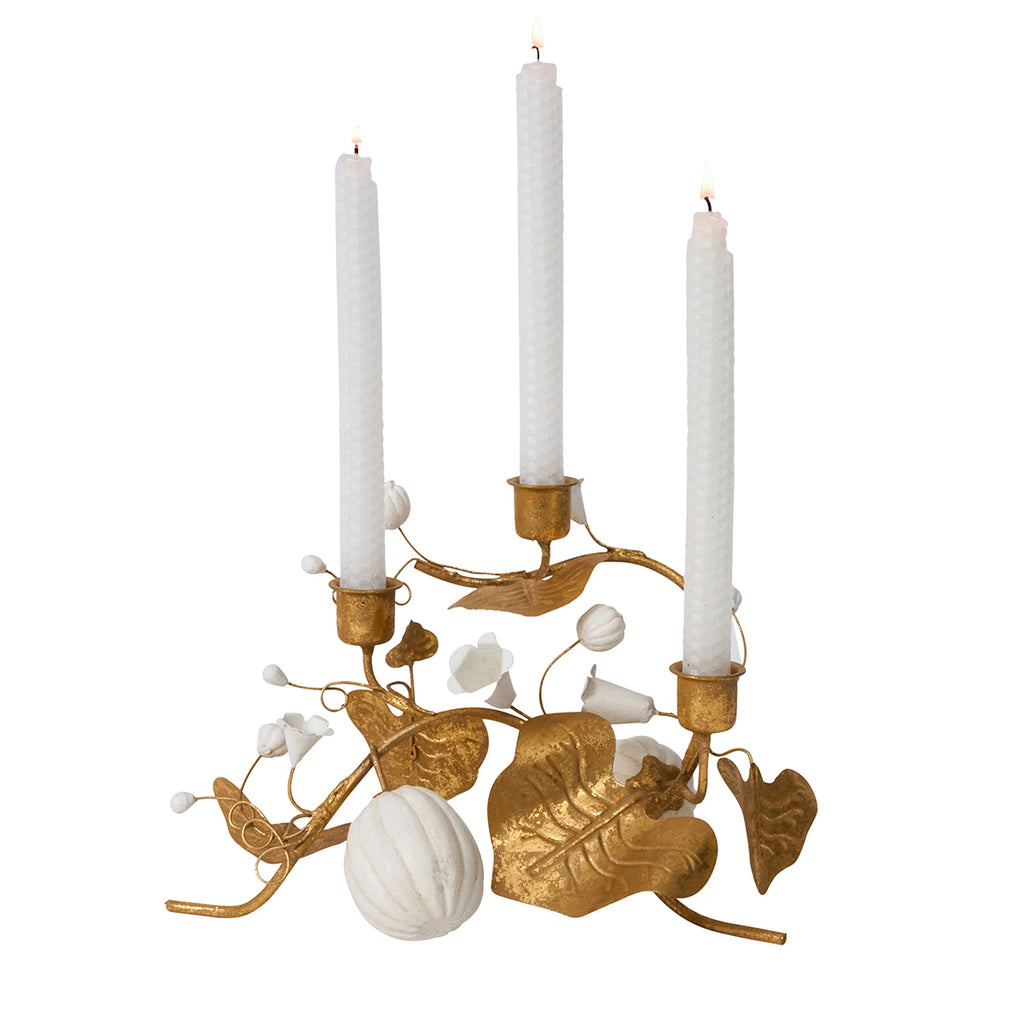 Forest Walk Pumpkin & Vine Triple Candlestick Holder in Gold