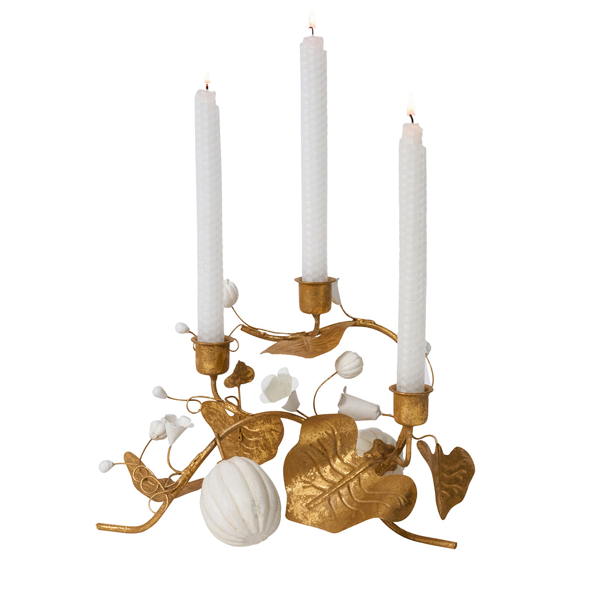 Forest Walk Pumpkin & Vine Triple Candlestick Holder in Gold