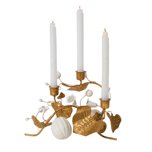 Forest Walk Pumpkin & Vine Triple Candlestick Holder in Gold