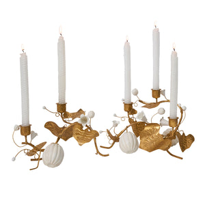 Forest Walk Pumpkin & Vine Triple Candlestick Holder in Gold