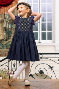 Camelia Navy Cotton Smocked Dress
