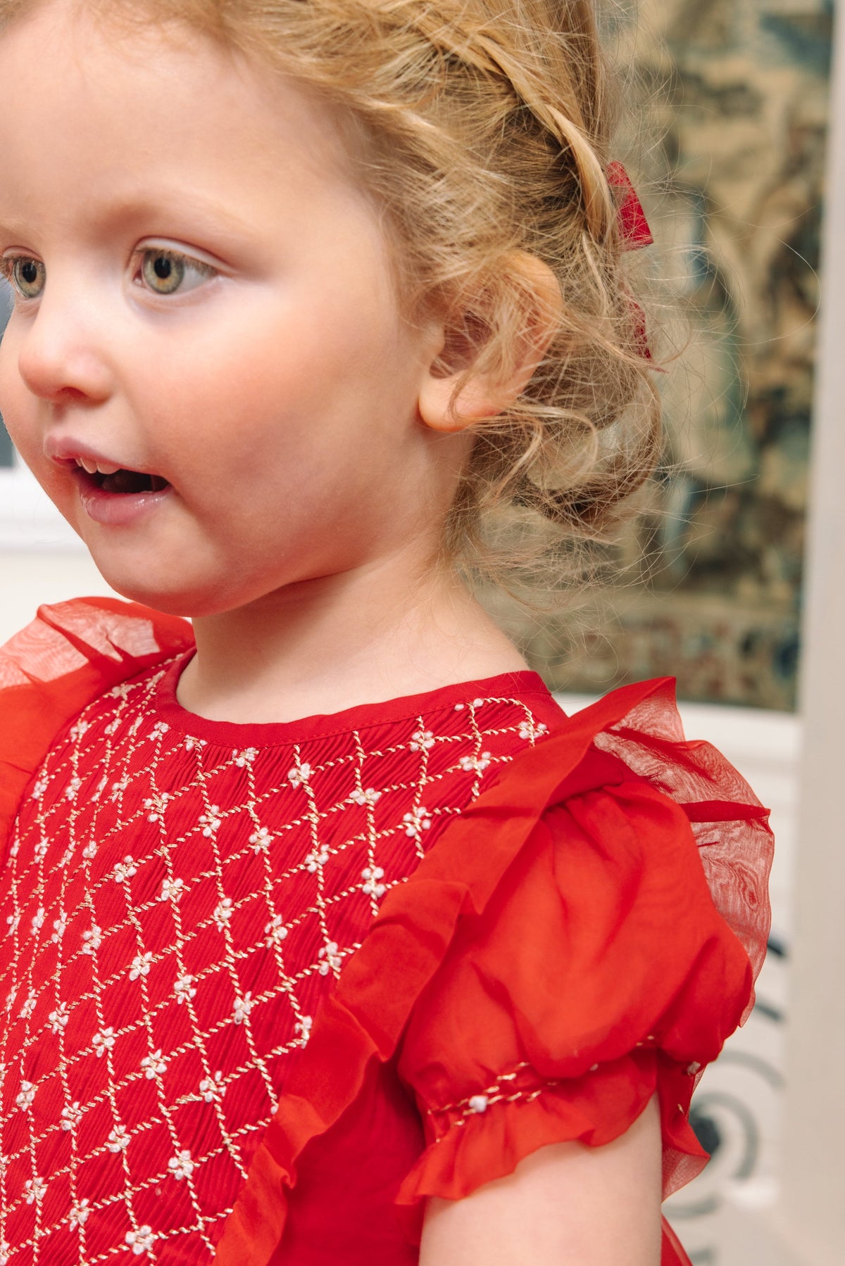 Camelia Red Cotton Smocked Dress