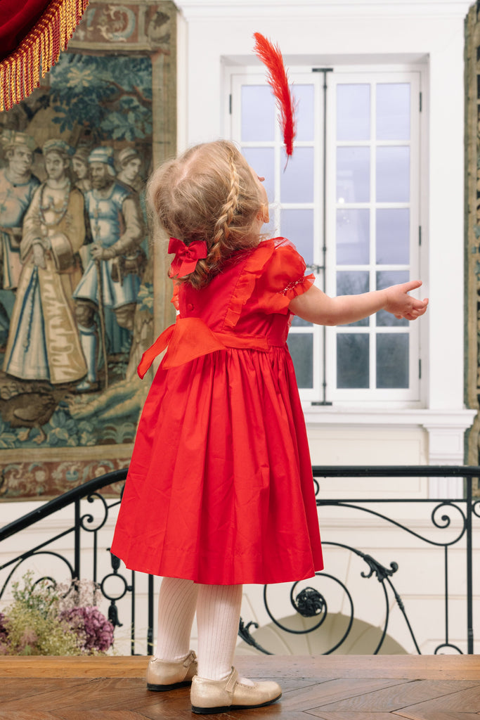 Camelia Red Cotton Smocked Dress