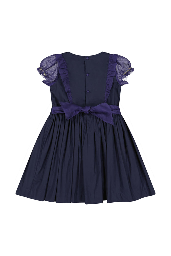 Camelia Navy Cotton Smocked Dress