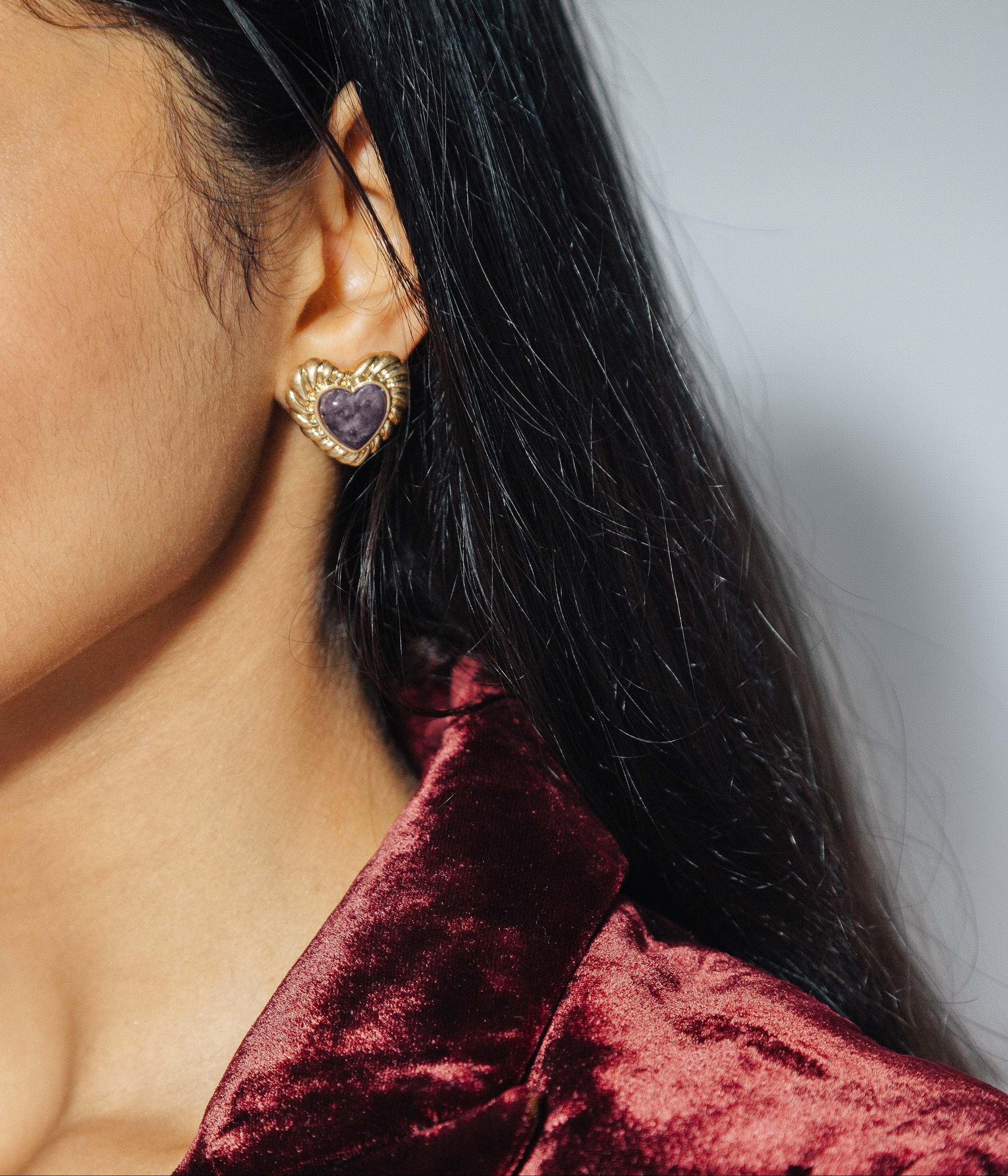 Camille Amethyst Heart Studs