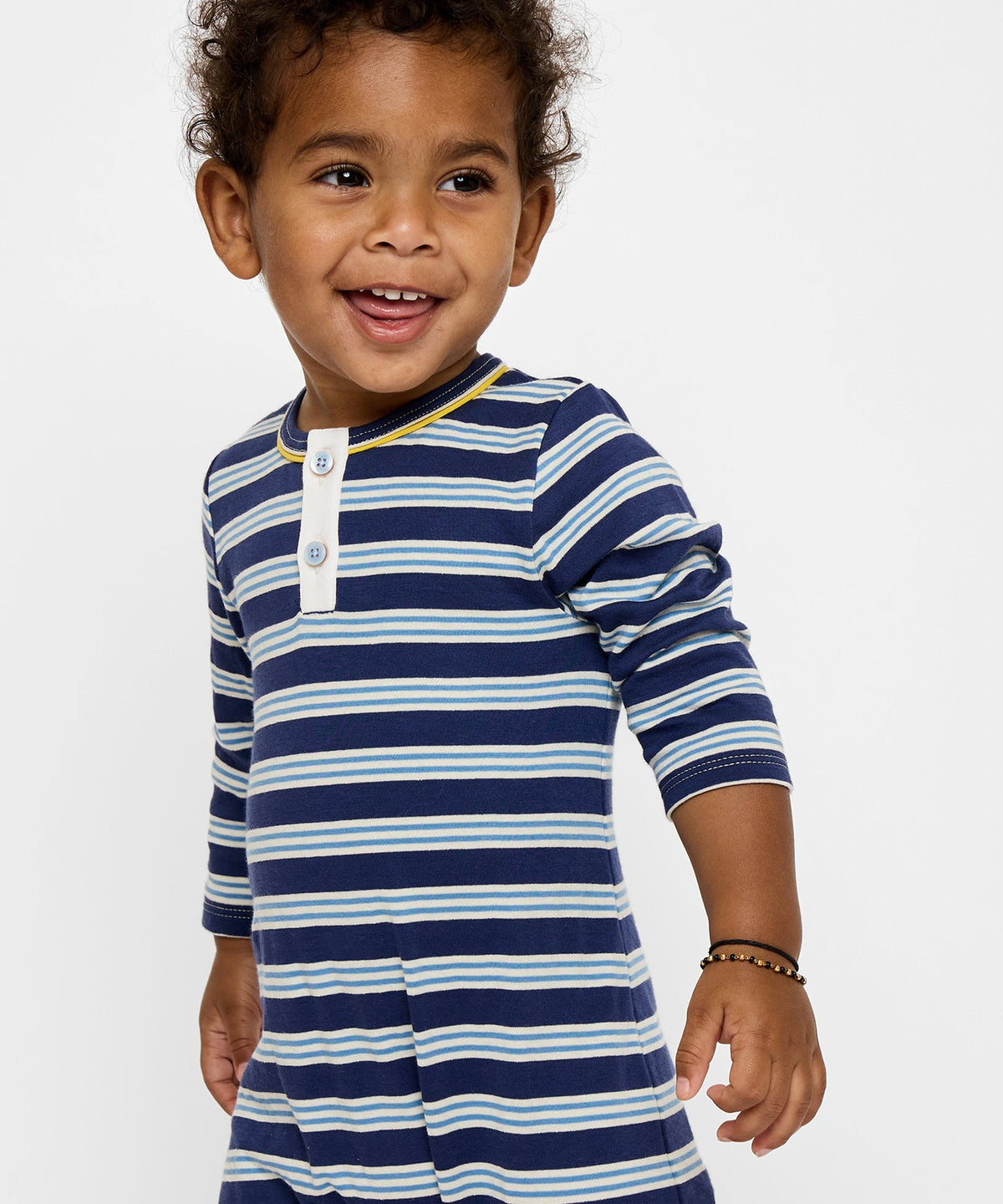 Campbell Romper in Navy Twin Stripe